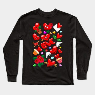 Valentine's Day Love Hearts Cute Doodles Long Sleeve T-Shirt